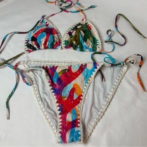 Milly Cabana Under The Sea Bikini String Tie Sz M/L Crochet Trim READ